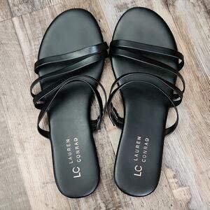 LC Lauren Conrad Women's Jade Black Strappy Slide Sandals Size 8.5 Academia
